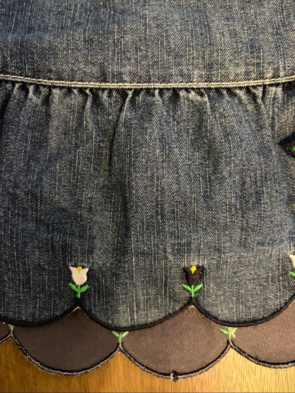 Vintage Gymboree Blue Denim Scalloped Tulips & Two Turtles Size 12-18 Months